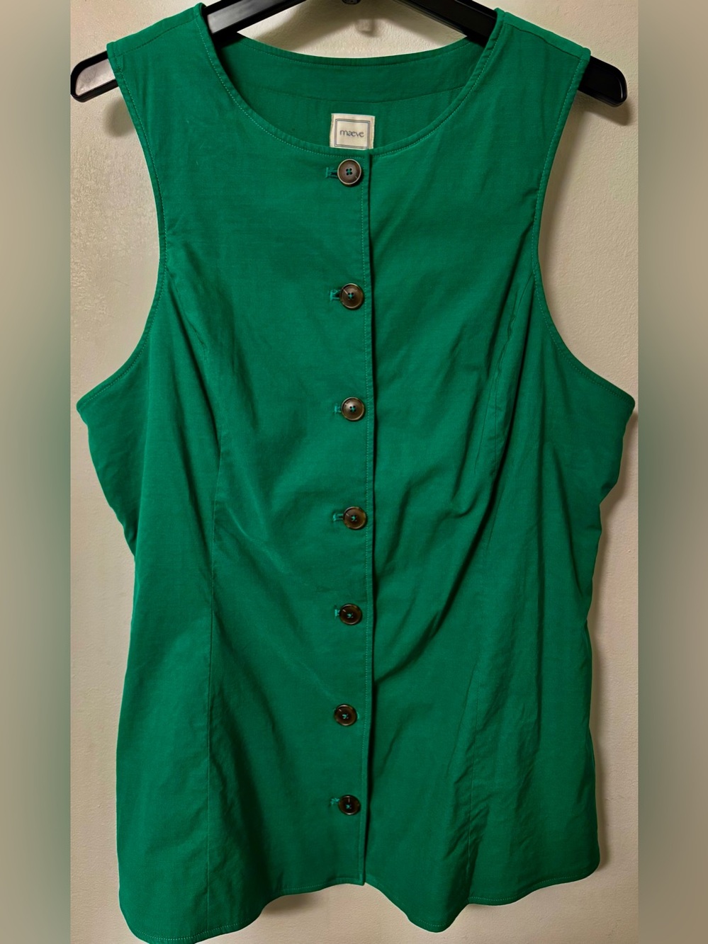 NWT Maeve Green Button-Front Sleeveless Top/vest size XL